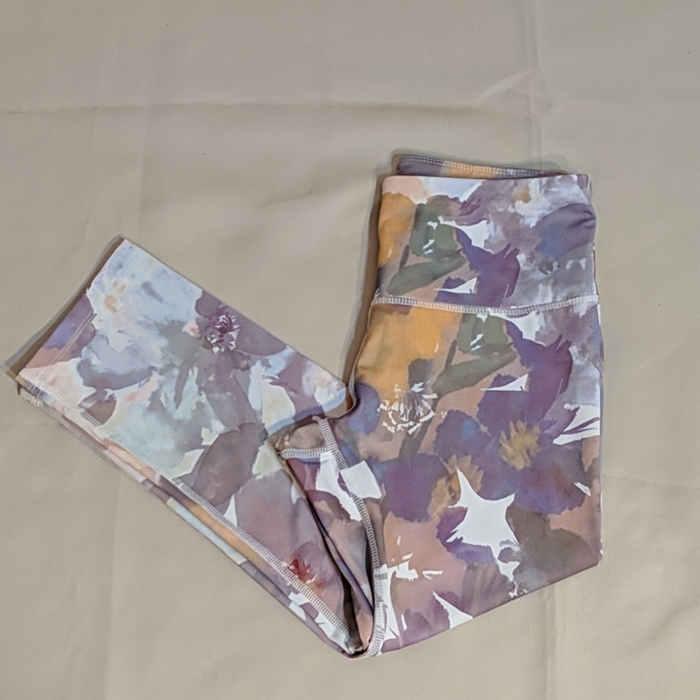Apana Purple Floral Print Leggings with Yellow & Green Accents